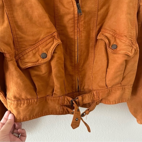 free people poet puff sleeve linen blend full zip bomber jacket - Picture 4 of 8